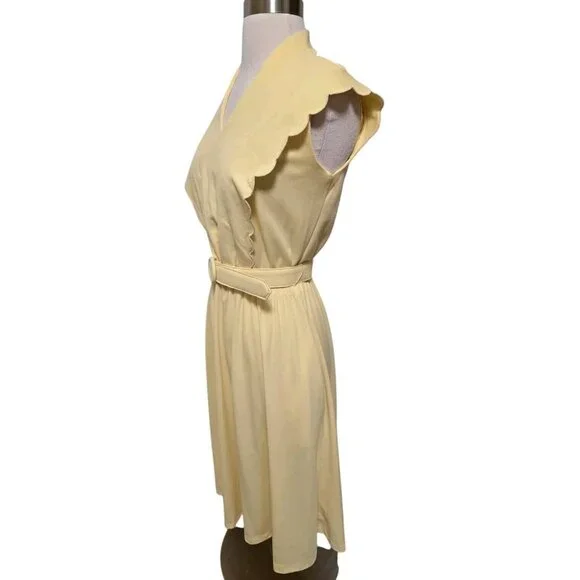 70s 80s Vintage Womens Dress Yellow Casual With Belt - Picture 6 of 8